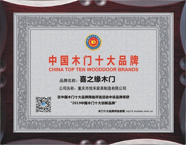 喜之緣木門喜獲2019年度中國木門十大創(chuàng)新品牌榮譽