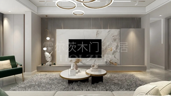 霍爾茨木門：電視背景墻這么裝，簡單也高級！