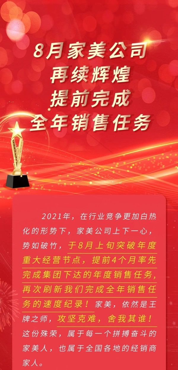 美心家美木門8月再續(xù)輝煌 提前完成全年銷售任務(wù)