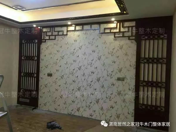 冠牛木門 | 新中式電視背景墻，古典雅致