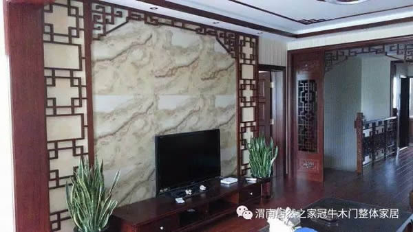 冠牛木門 | 新中式電視背景墻，古典雅致