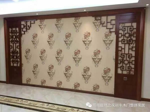冠牛木門 | 新中式電視背景墻，古典雅致