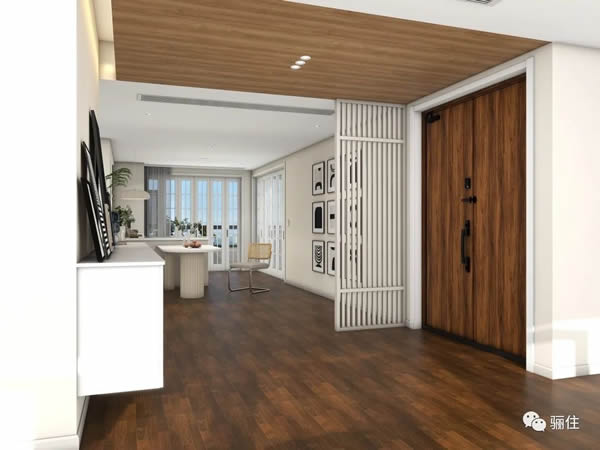 驪住木門|玄關(guān)緊鄰餐廳，怎么讓這兩個空間完美過渡？