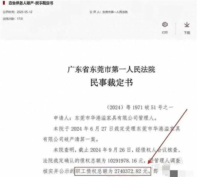 突發(fā)！一家具大廠破產(chǎn)，欠款超1000萬！
